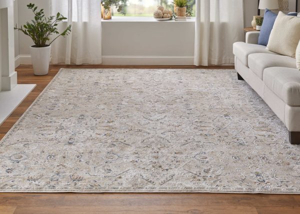 Feizy Pasha 39M6F Beige Blue Transitional Bohemian & Eclect Machinemade Rug Supply