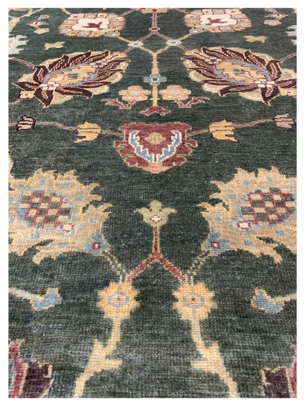 Artisan Cameron  Teal Green Ivory Traditional Knotted Rug For Sale