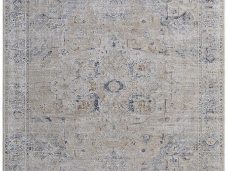 Feizy Pasha 39M5F Beige Blue Transitional Bohemian & Eclect Machinemade Rug Cheap