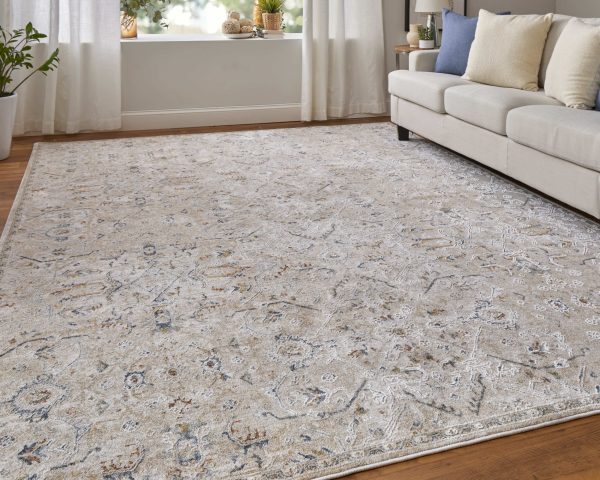 Feizy Pasha 39M6F Beige Blue Transitional Bohemian & Eclect Machinemade Rug Supply