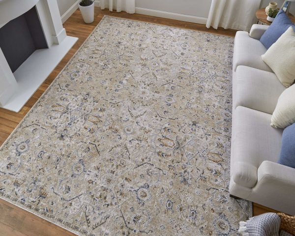 Feizy Pasha 39M6F Beige Blue Transitional Bohemian & Eclect Machinemade Rug Supply