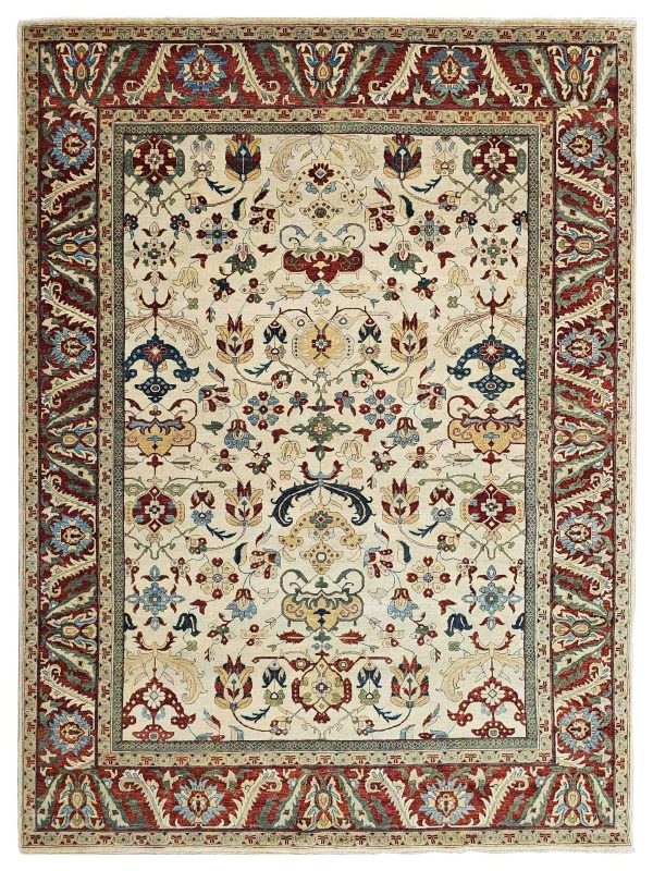 Artisan Gwyneth  Ivory Red Traditional Knotted Rug Sale