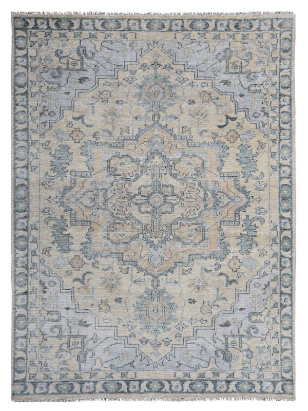 Artisan Aimee  Camel Lt.Blue Traditional Knotted Rug For Cheap