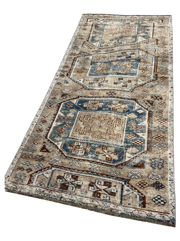 Artisan Angelina  Lt.Blue Brown Vintage Knotted Rug Fashion