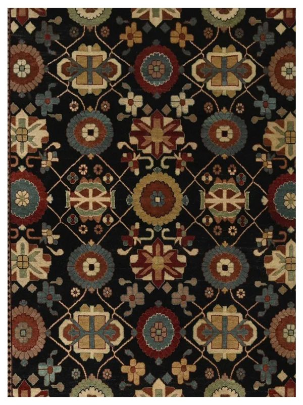 Artisan Helena  Black Beige Traditional Knotted Rug Online now