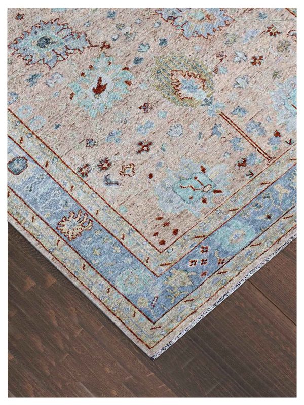 Artisan Felicity  Coral Blue Transitional Knotted Rug For Cheap