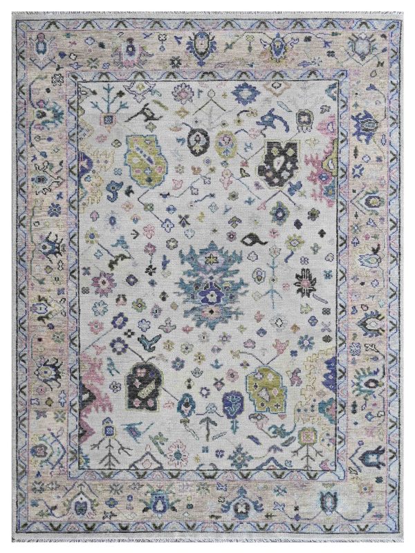 Artisan Felicity  Ivory Peach Transitional Knotted Rug For Sale