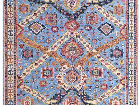 Artisan Felicity  Teal Blue Beige Traditional Knotted Rug Discount