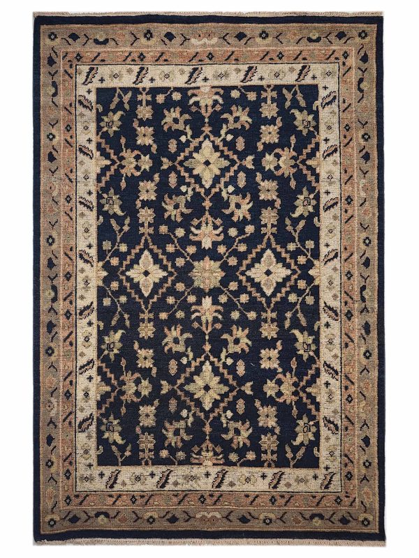 Artisan Felicity  Navy Ivory Traditional Knotted Rug Online now