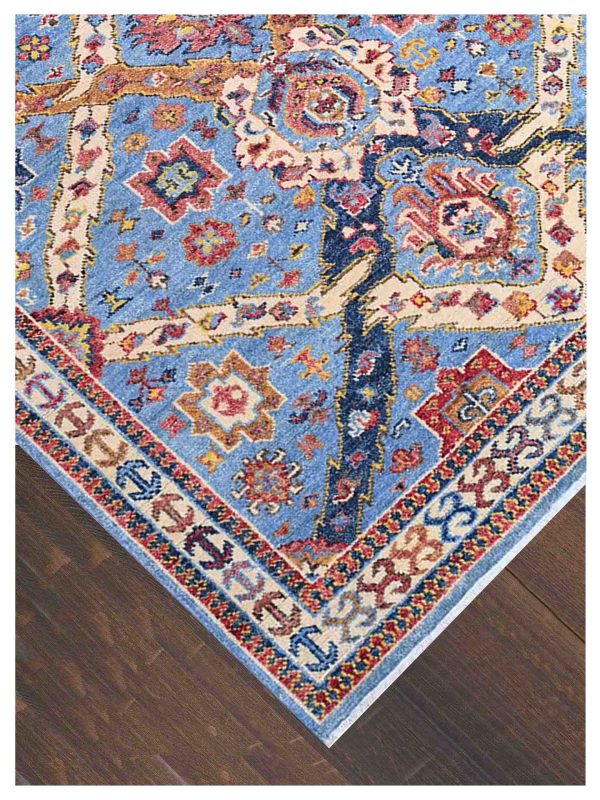 Artisan Felicity  Teal Blue Beige Traditional Knotted Rug Discount