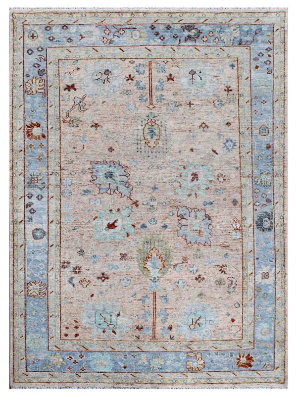 Artisan Felicity  Coral Blue Transitional Knotted Rug For Cheap