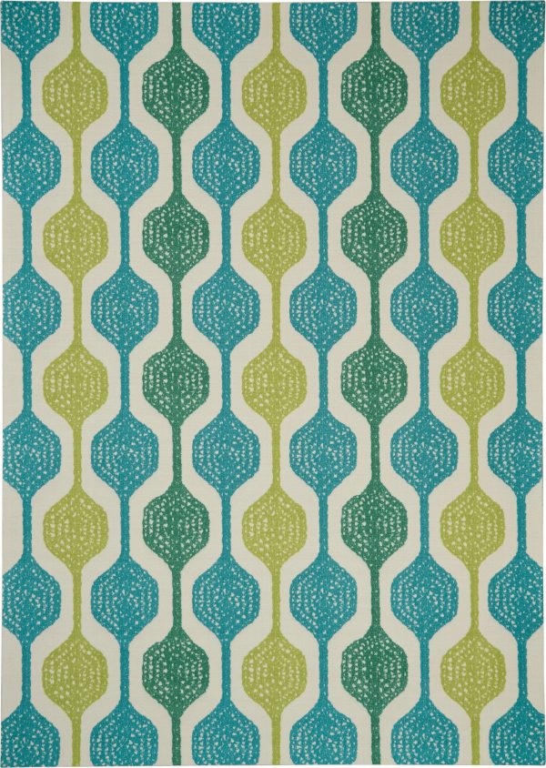 Waverly Sun N Shade SND70 Ivory Aqua Contemporary Power-Loomed Rug Online now