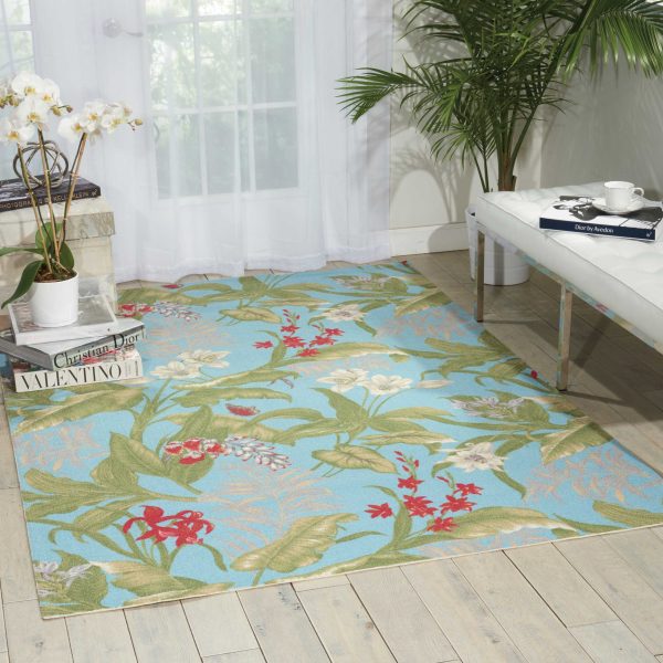 Waverly Sun N Shade SND46 Aqua Contemporary Power-Loomed Rug Sale