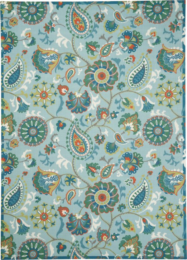 Waverly Sun N Shade SND73 Light Blue Transitional Power-Loomed Rug For Sale