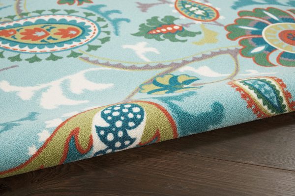 Waverly Sun N Shade SND73 Light Blue Transitional Power-Loomed Rug For Sale