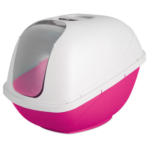 Petmate Basic Hooded Cat Litter Box Hot Pink Base Pearl White Hood, 1 Each Jumbo by Petmate Discount