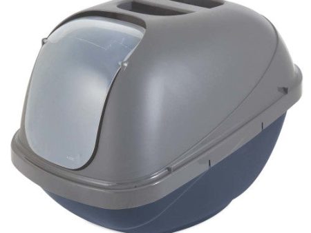 Petmate Basic Hooded Cat Litter Box Blue Steel Base Pearl Silver Hood, 1 Each Jumbo by Petmate Online now