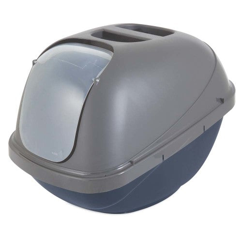 Petmate Basic Hooded Cat Litter Box Blue Steel Base Pearl Silver Hood, 1 Each Jumbo by Petmate Online now