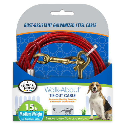 Four Paws Medium Weight Dog Tie Out Cable Red, 1 Each 15 ft by Four Paws Supply